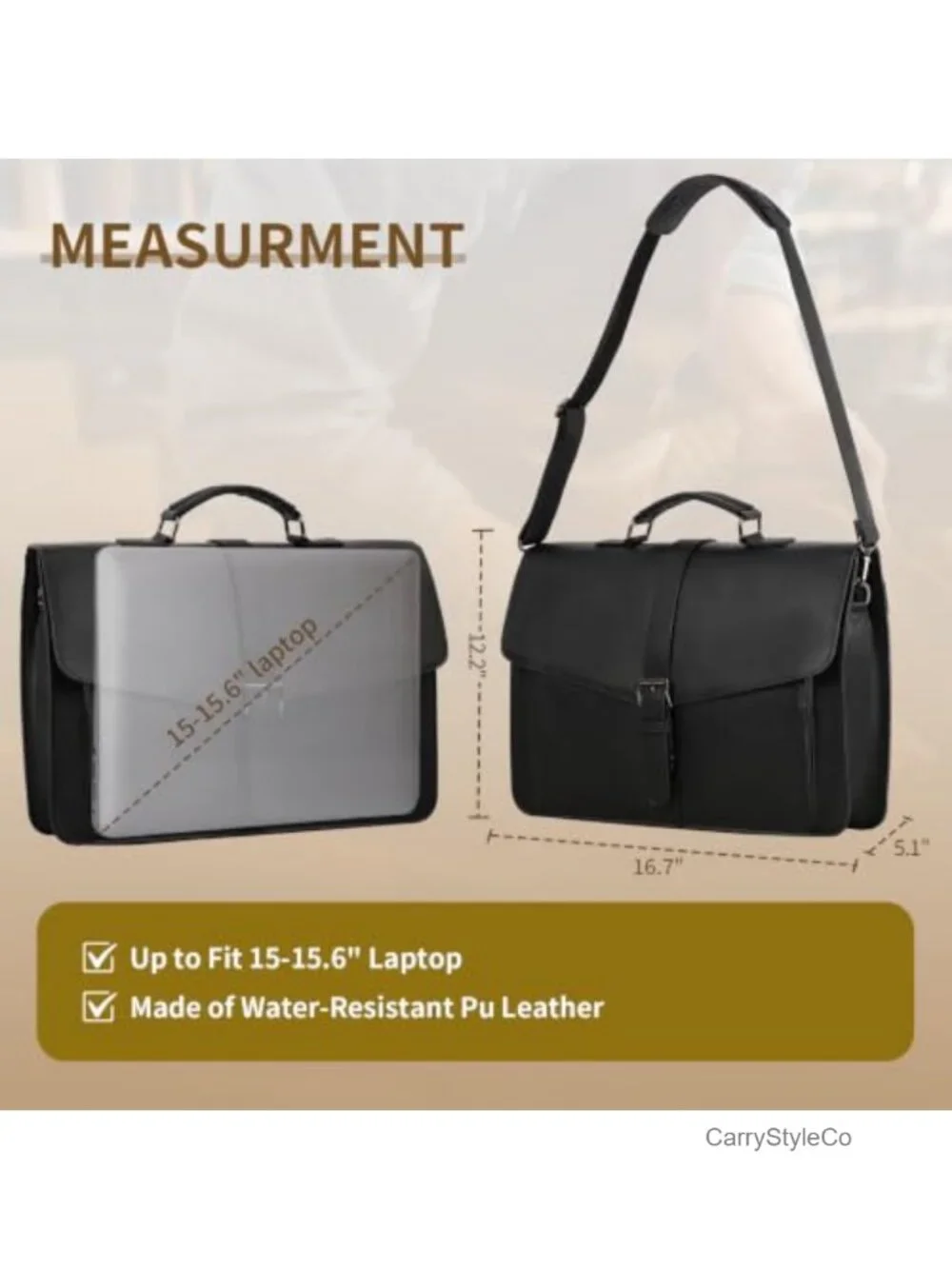 Men's Faux Leather Laptop Briefcase 15.6 Inch Office Business Travel Messenger